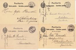 4 x 5Rp. Ganzsachen alle nach Madulein, 1880 - 1885