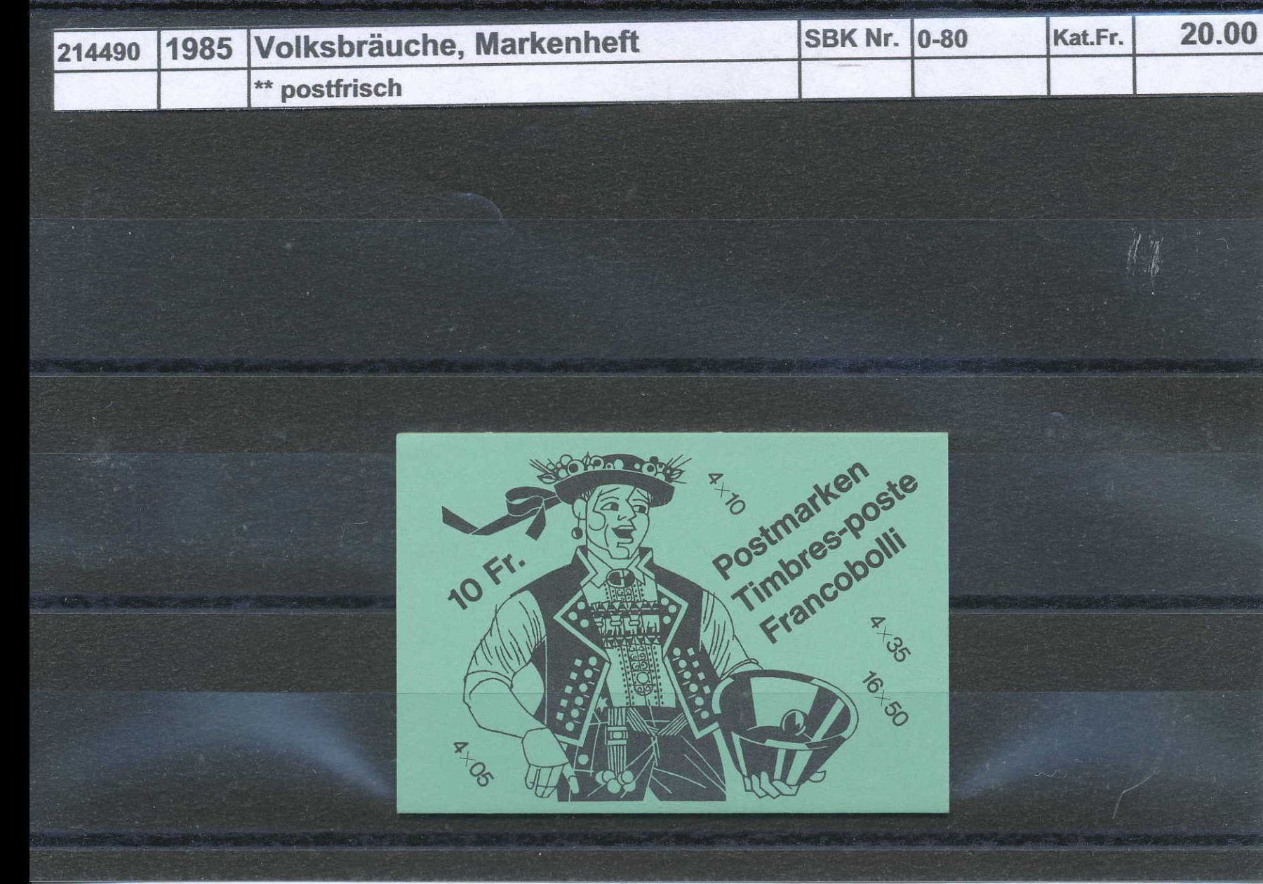 Tutti i francobolli: 1985 Volksbräuche, Markenheftchen, ** postfrisch – Nuovo (secondo la descrizione) da Winterthur venduto da Zupogeru