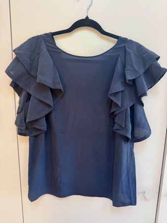 Dorothee Schumacher Seidenbluse Gr. 3 / M / 38 Navy Rüschen