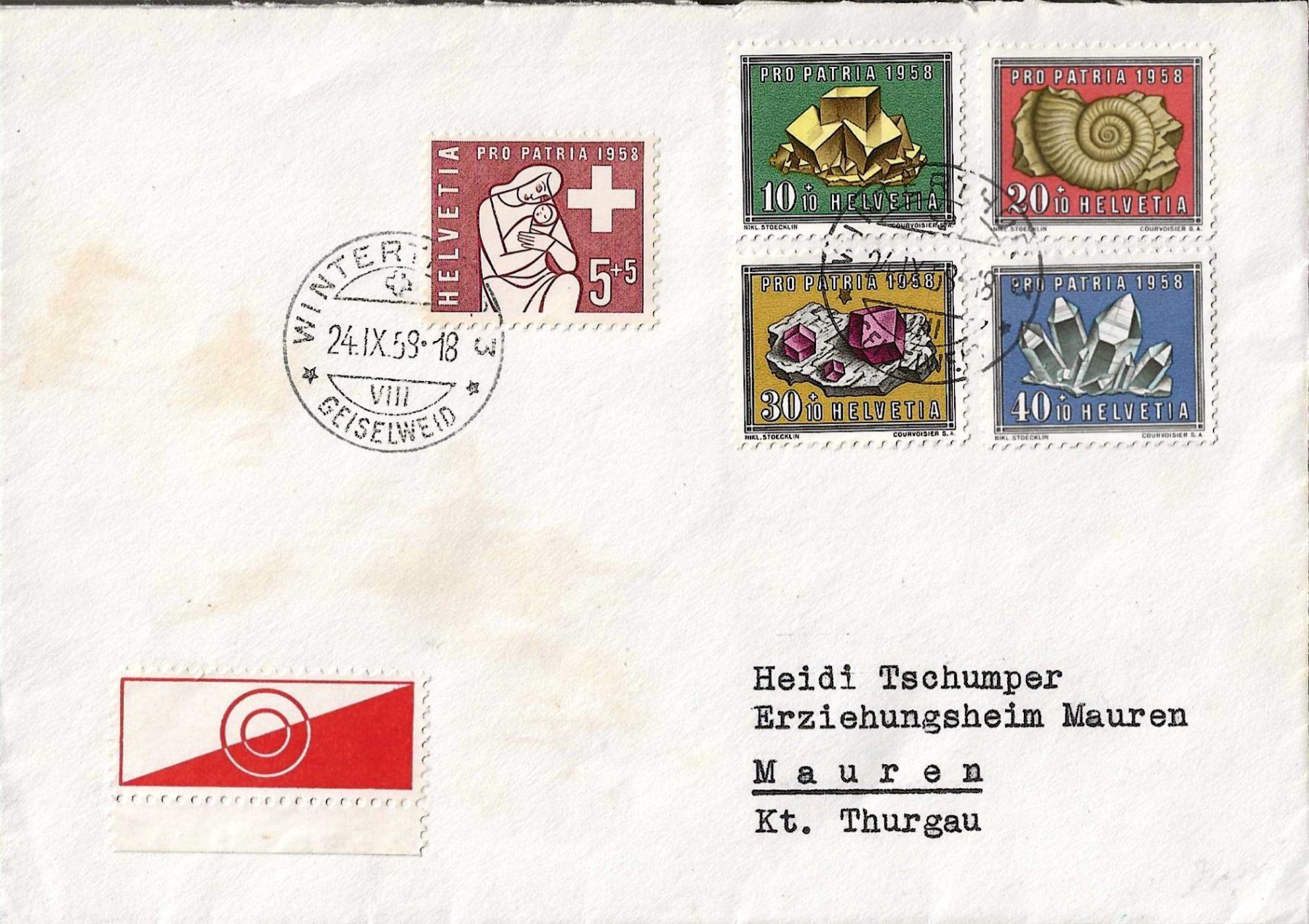 Alle Briefmarken: Satzbrief Pro Patria 1958 – Gebraucht aus Zürich von Philacat11