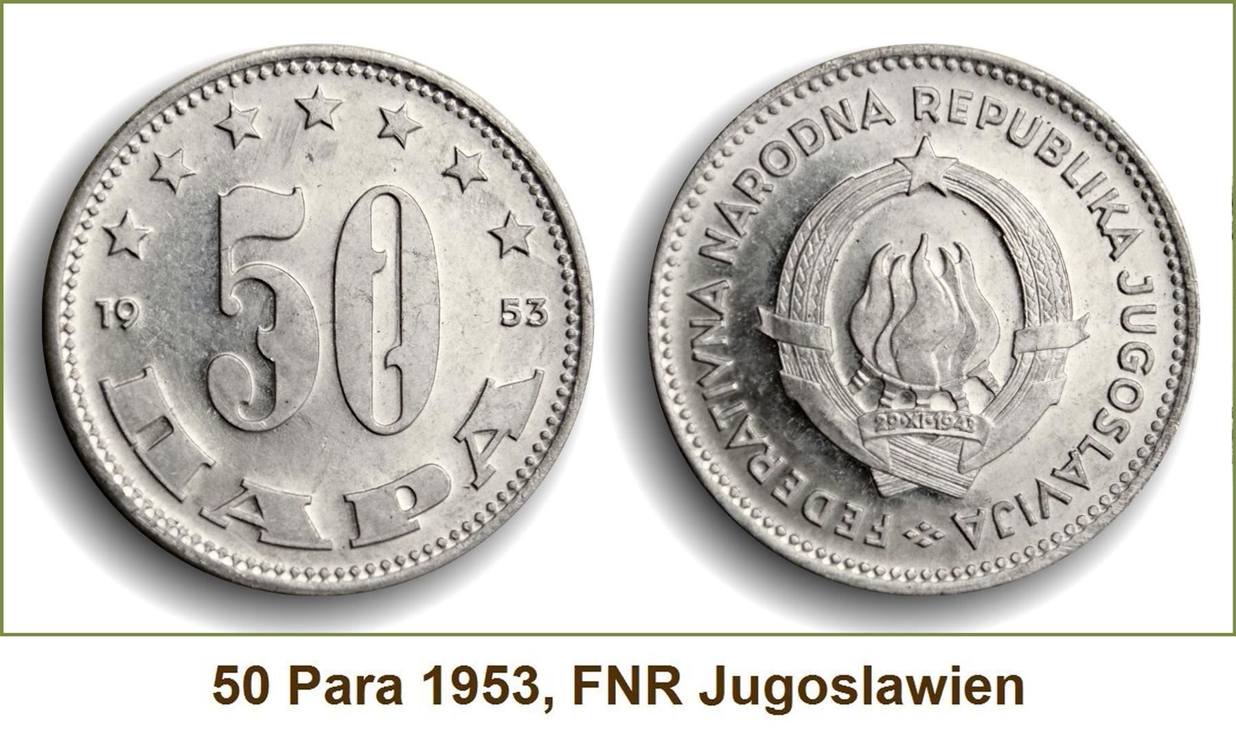 Tutti le monete: 50 Para 1953 RRR UNZ – Nuovo (secondo la descrizione) da Flamatt venduto da samowarow