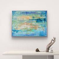 Abstrakte Gemälde in Blau Orange Weiss Leinwand 50x70cm