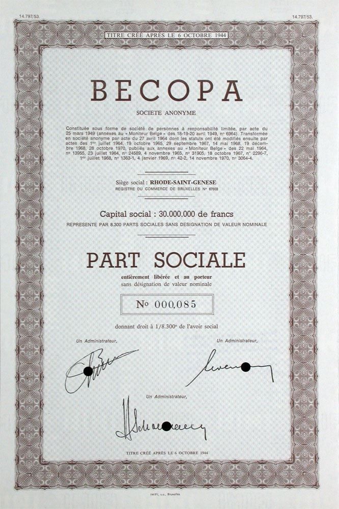 Documenti: BECOPA SA, Rhode-Saint-Genese - 1970 – Usato da Solothurn venduto da Sgasche