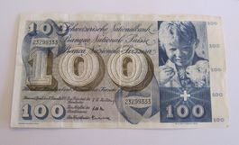 Banknote 100 Franken 1958  (gefaltet)