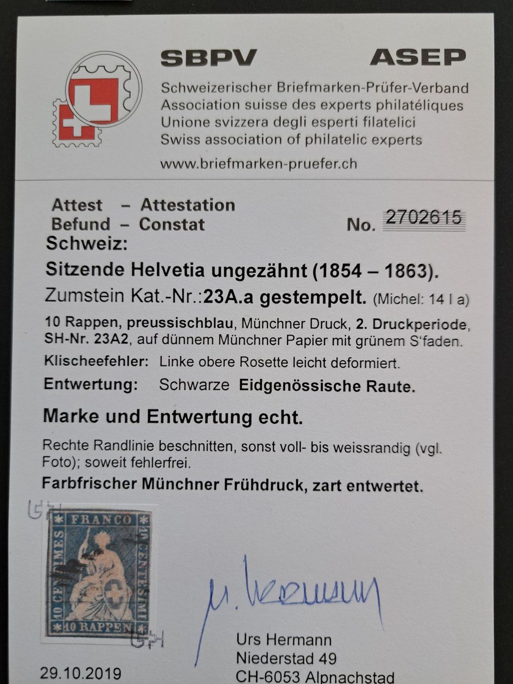 Alle Briefmarken: Strubel 23Aa Attest Hermann (23A2) – Gebraucht aus Bazenheid von derdelorean01 4