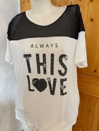 Weisses Sommer T-Shirt mit Netz und Strass, Grösse M