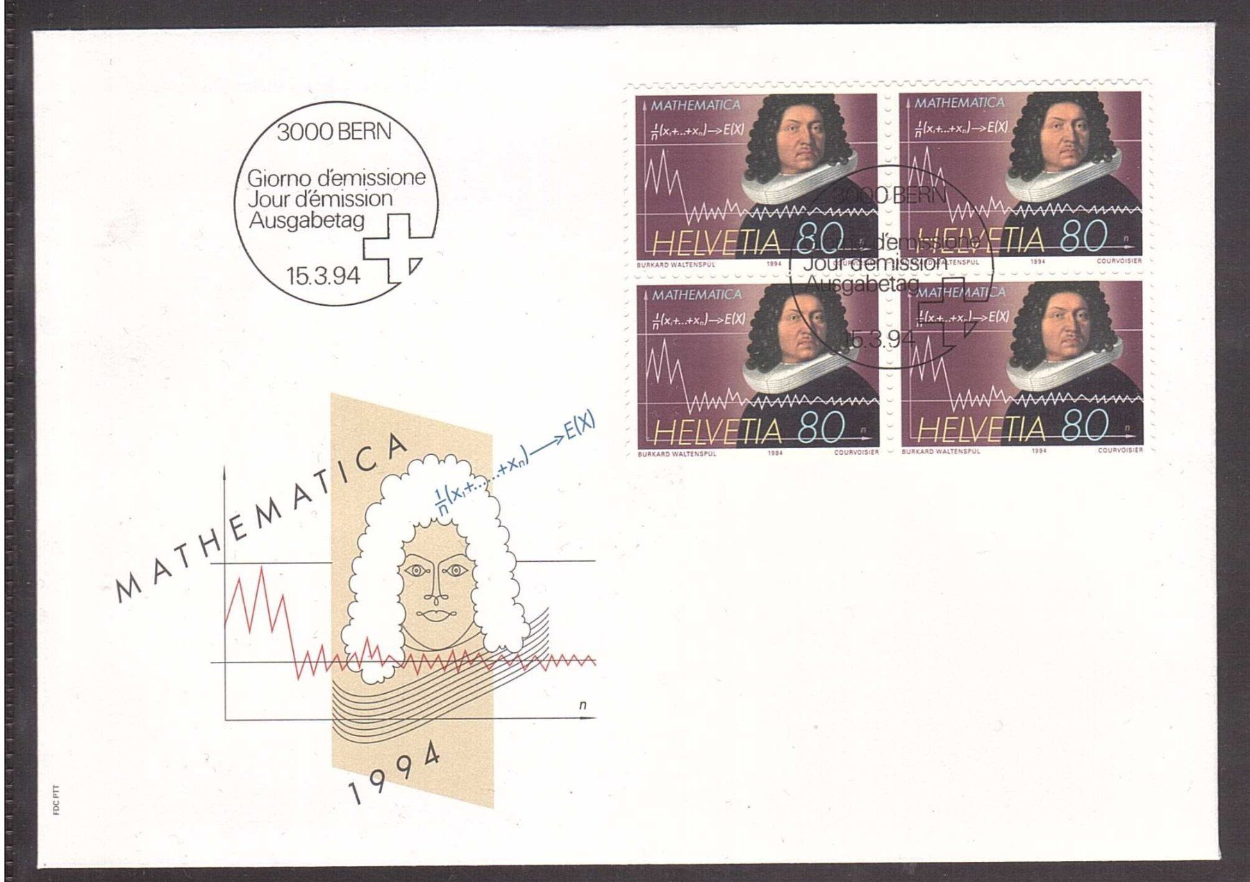 Alle Briefmarken: 1994  FDC 4er Mathematica – Gebraucht aus Rheinau von loxis