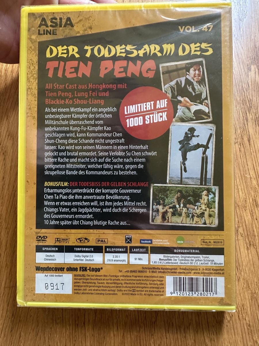 Alle DVDs: Der Todesarm des Tien peng DVD,  ￼ – Neu (gemäss Beschreibung) aus Benken ZH von Audi-erich 1