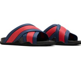 GUCCI Agrado Web Crossed Gummi Slide Sandals Sandale 41 NEU