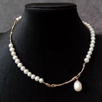 Asymetric Weiss Perlen Kette Echt Collier Perle Halskette