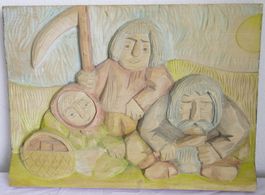 Ikonisches Holzrelief Volkskunst Jan Leonczak Cepelia 1980