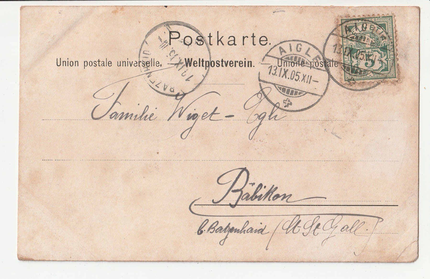 Ansichtskarten: Ecole Menagere Aigle um 1900 – Gebraucht aus Rheineck von rhynegg 1