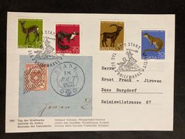 Schweiz 1967 Karte Tag der Briefmarke Stans Satz Pro Juvent.
