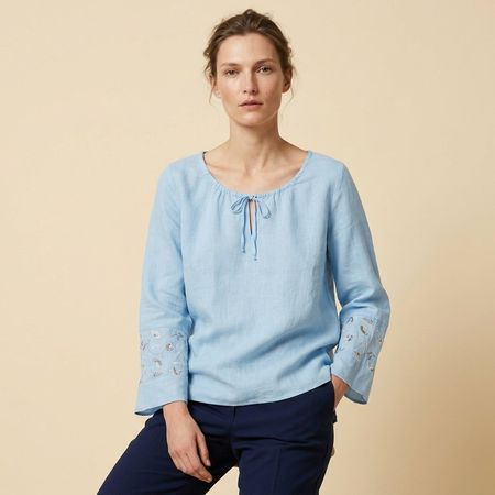 Chemisier Sara Glenzer Bleu Clair Brodé T. XL