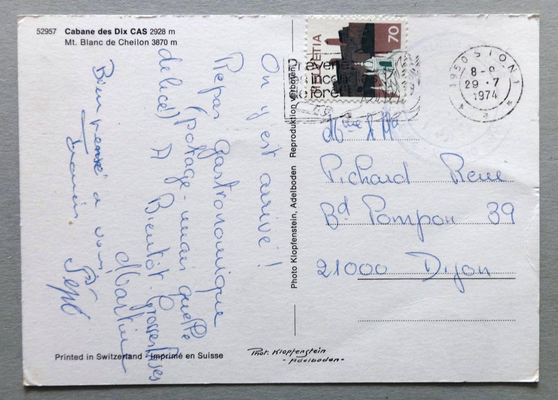 Ansichtskarten: Cabane des Dix CAS 2928 m – Gebraucht aus Fétigny von Billy2miny 1