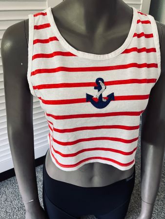 Vintage :60er, Damen Crop Top gestreift mit Anker, BW Gr.S/M