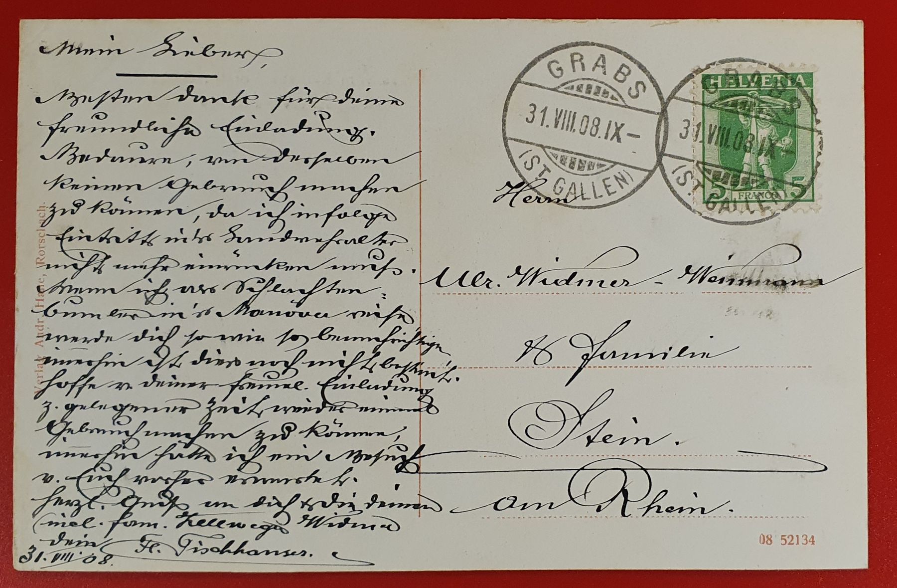Cartoline postali: Kurhaus Voralp 1908 – Usato da Kreuzlingen venduto da Rschweiz1 1