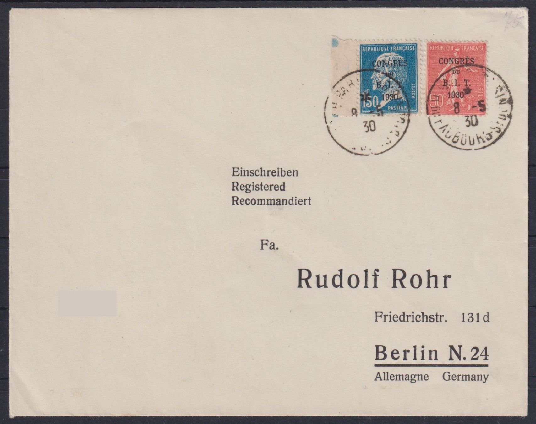 Tutti i francobolli: Frankreich 1930: Brief nach Berlin 'B.I.T.' – Usato da Eschlikon TG venduto da PhilCon