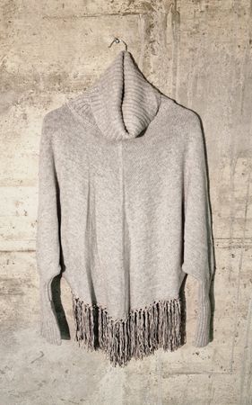 Strickpullover Fledermausärmel Wolle Kaschmir Lederfranse XS