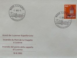 🔥 Brand Kappelbrücke Luzern 18.8.93: Sonderbeleg  7.9.93 🚒