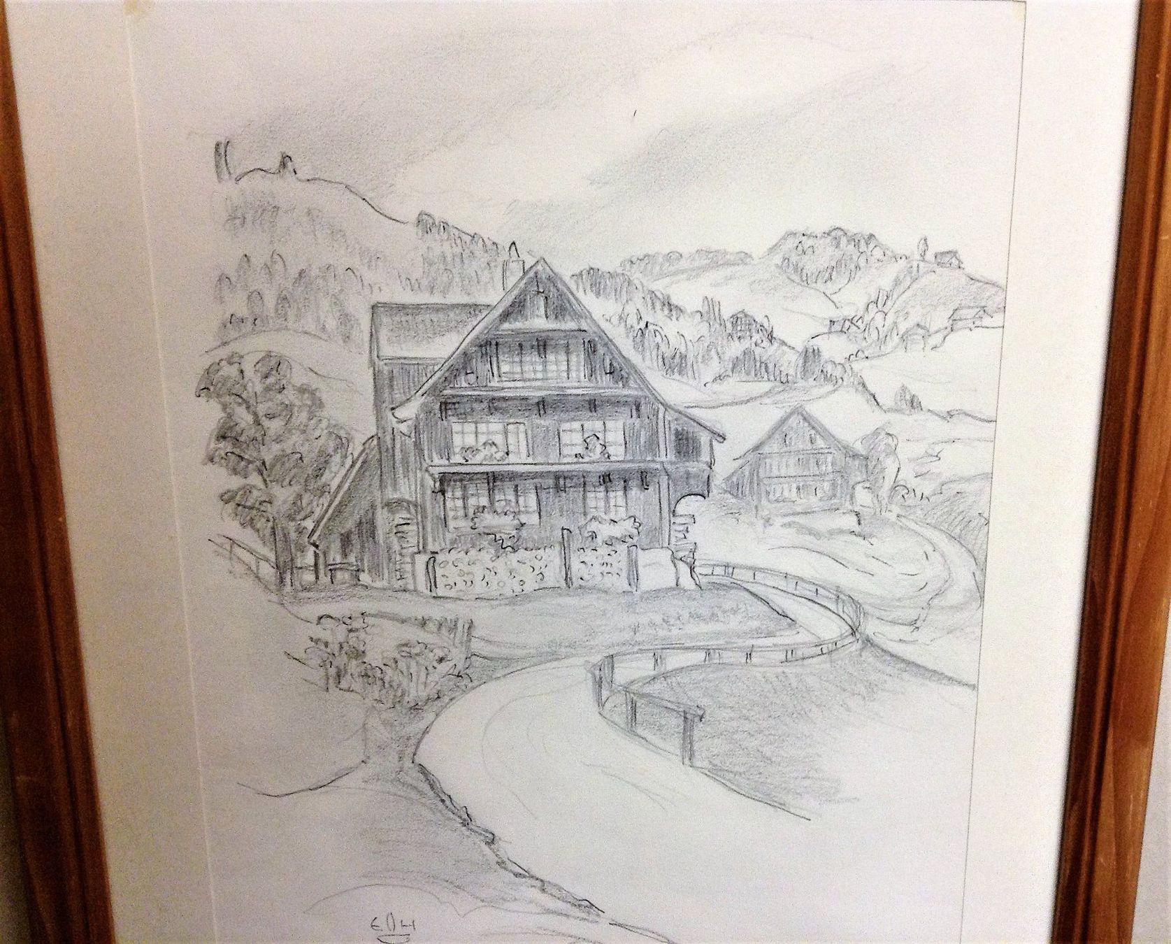 Matite, matite colorate & gessi: Bleistiftzeichnung Toggenburgerhaus, dat. u. monogrammiert – Usato da Alpnach Dorf venduto da MZ001 1