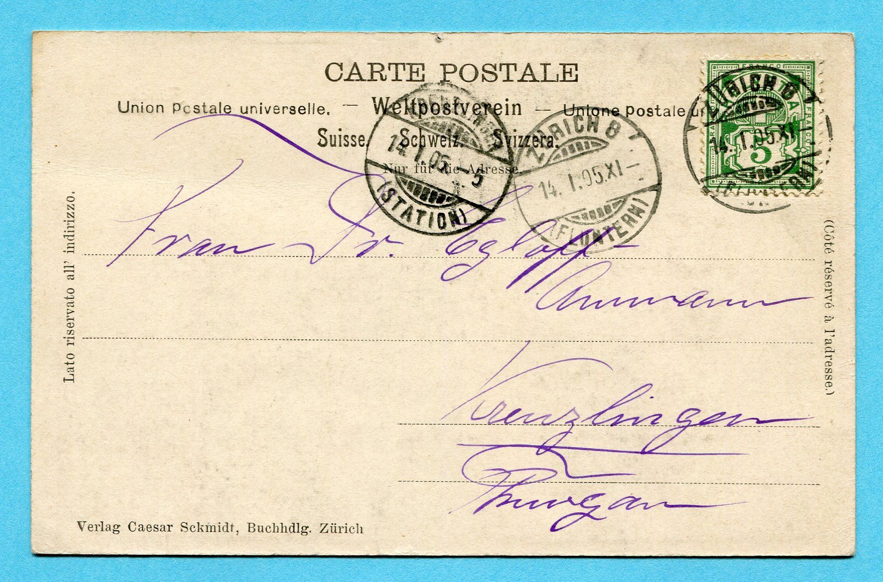 Cartoline postali: Zürich 1905 - die Quaipromenade – Usato da Opfikon venduto da Prophila 1