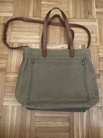 Sac cabas toile et cuir kaki