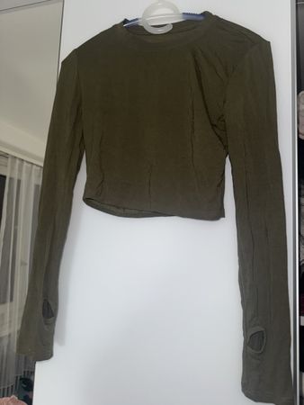 Longsleeve Shirt in Khaki mit Daumenlöchern, Grösse L