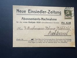 CH  Nachnahme Neue Einsiedler Zeitung  1920  (V954)