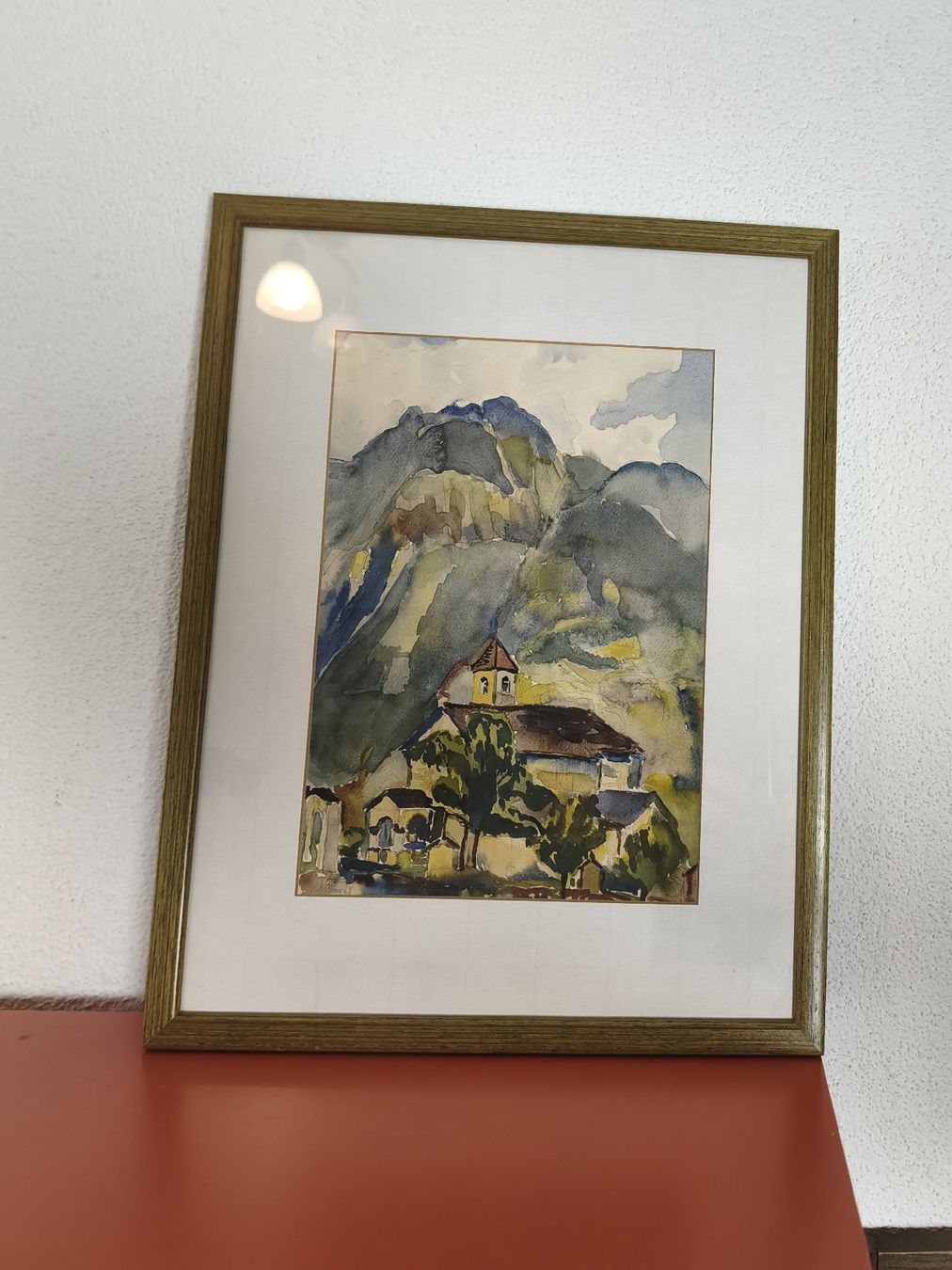 Gemälde: 3 Aquarelle Selbstgemalt mit Dorf Kirche Berg – Gebraucht aus Brunnen von Ylli_6440 2