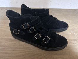 Black Suede High-Top Sneakers w/ Buckles - Size 38 - Like Ne