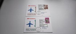 Ersttagsflug 2x AUA SWISSAIR 1971 Austria