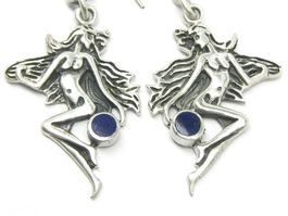 Vintage Ohrringe Ohrhänger Silber 925 Elfe Engel Lapislazuli