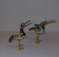 2 Vögel farbig emailiert aus Messing