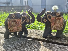 Elefanten Figuren Holz Metall 2 Stück Dekoration