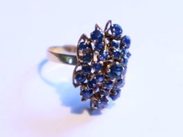 15 Karat Gold Ring mit blauen Saphir Steinen Vintage Antik