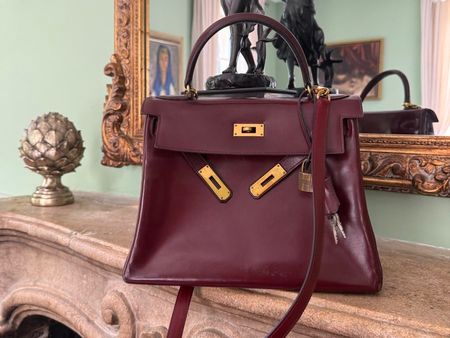 Vintage Hermès Kelly 28 Retourné ink Schultergurt / Bordeaux