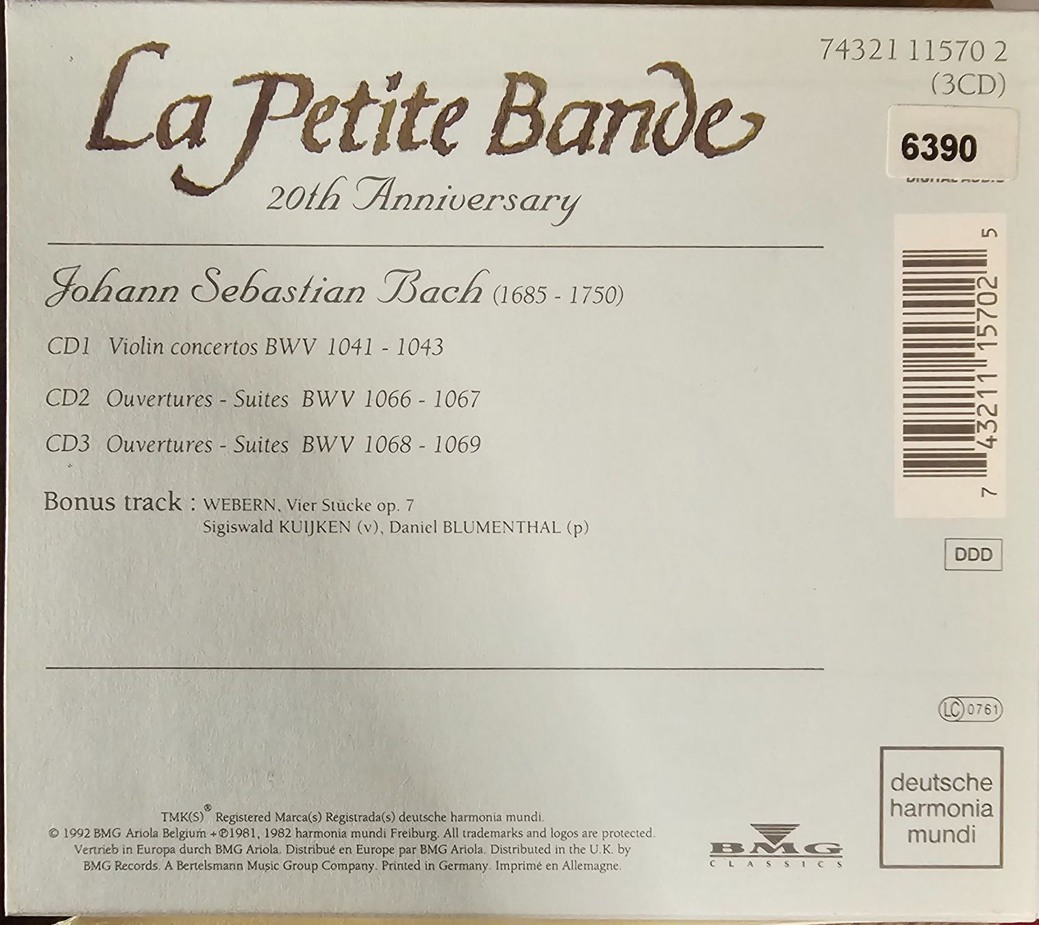 CD: J.S. Bach - La Petite Bande. 20th Anniversary – Usato da Wahlen b. Laufen venduto da Cg10 1