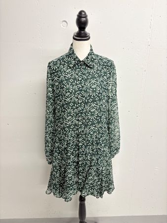 Zara Langarm Kleid grün weiss M kurz Volants