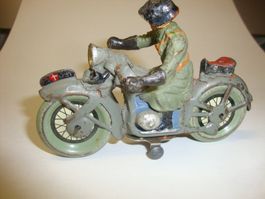 Motorradfahrer 2.WK, Soldat, Elastolin? und Blech Kradfahrer