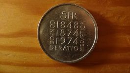 Pièce  de 5 francs confédération helvética 1974