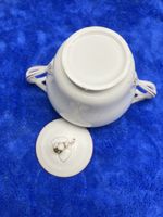 Vintage Zuckerdose, Porzellan, Weiss mit Lila Rand