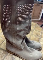 Stivali in camoscio naturale grigio con strass n 40
