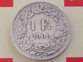 1 Franken 1909 ss+, nur 0,9 Mio!