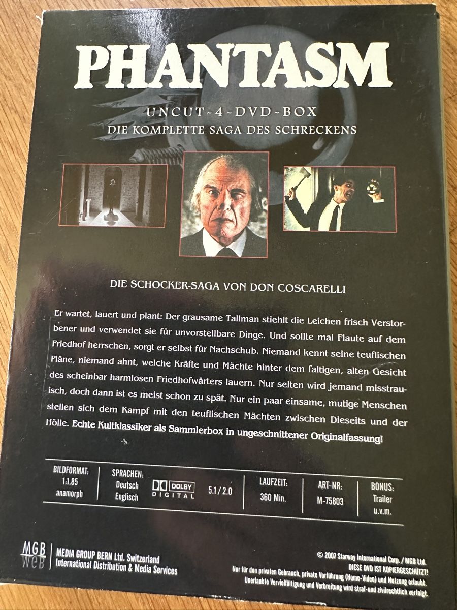 Tutti i DVDs: Phantasm 1-4 uncut box im Schuber dvd – Usato da Benken ZH venduto da Audi-erich 1