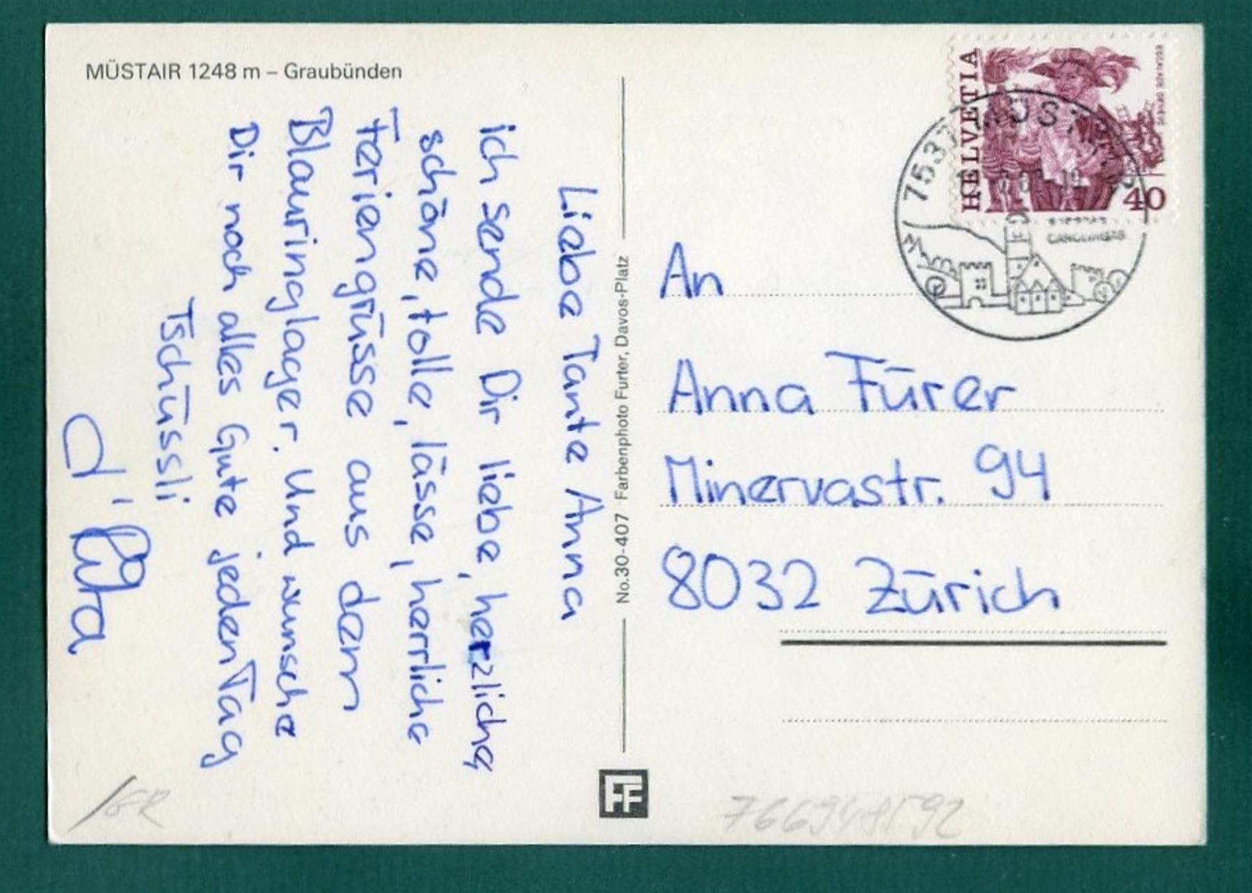 Cartoline postali: Müstair, 1982, gelaufen, Grossformat – Usato da Sargans venduto da Hausi1951 1