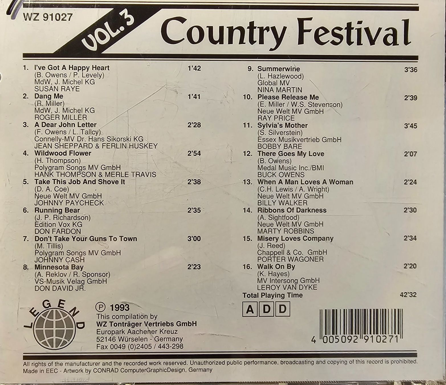 CDs: Various - Country Festival Volume 3 – D'occasion à Wahlen b. Laufen par Cg10 1