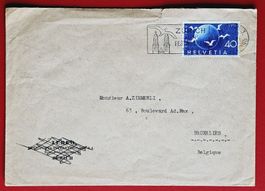 UPU WELTPOST 296 FLAGGE ZÜRICH GROSSMÜNSTER BELGIEN 1949
