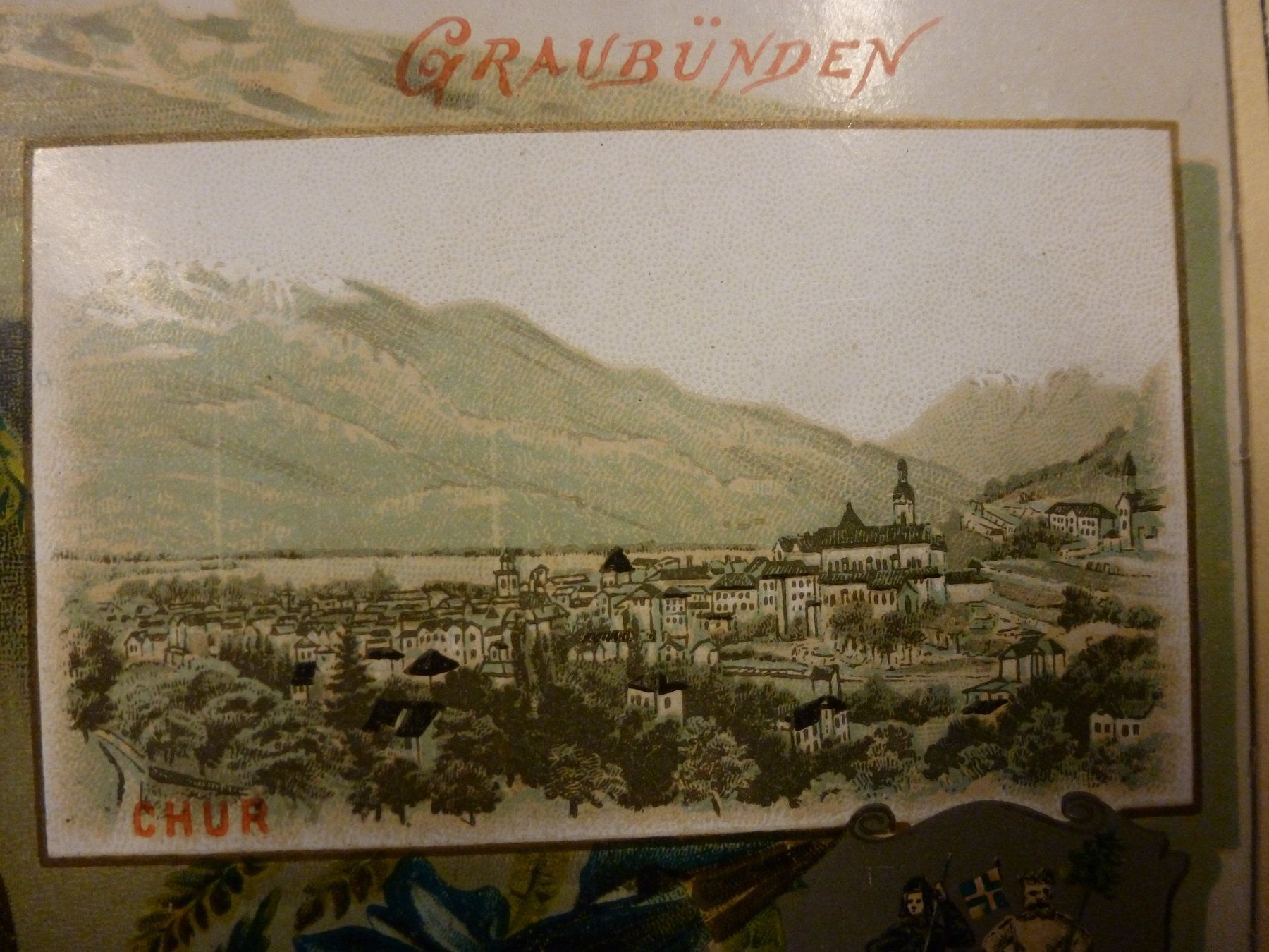 Grafica & Litografie: Lithografie, Gerahmt "Graubünden", Ansichtskarte? – Usato da Schwerzenbach venduto da Tamama 3