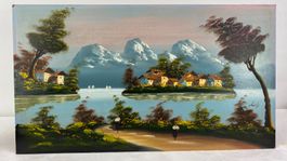 Ölgemälde Landschaft Berge See Original Bianchi Kunst Deko